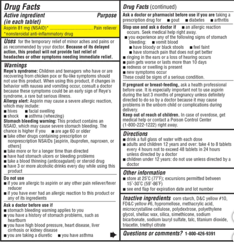 Kirkland Signature Low Dose Aspirin, 81 mg, 730 Tablets 2 Pack