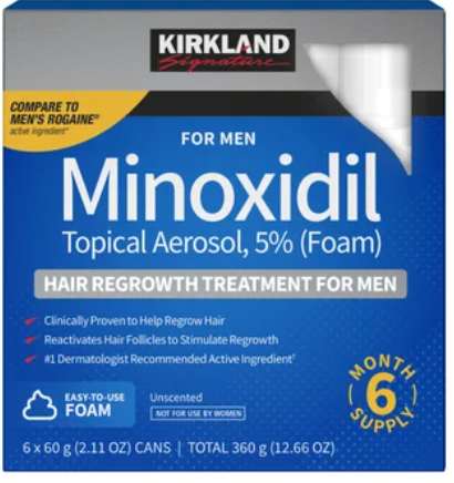 Kirkland Signature Hair Regrowth Treatment Minoxidil Foam for Men, 2.11 oz, 6-count
