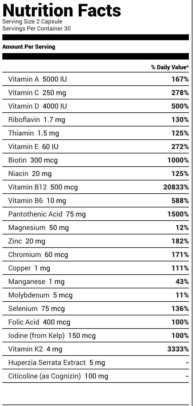 Ryse Supplements Multivitamin & Nootropic