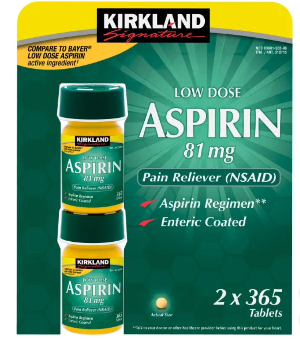 Kirkland Signature Low Dose Aspirin, 81 mg, 730 Tablets 2 Pack